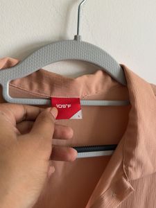 Peach Puff Sleeve Button-Up Blouse