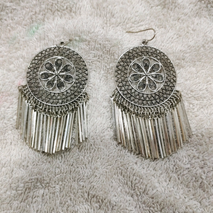 silver look alike long earing