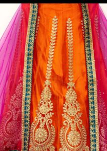 🔥SALE🔥Beautiful Orange Embroidered Lehenga