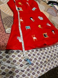 Red Embroidered A-Line Dress