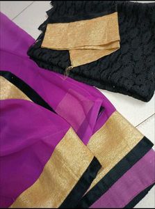 Golden Border Saree With Blouse Piece