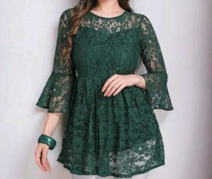 Price Dropped !! Elegant Green Lace Peplum Top