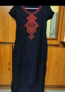 Embroidered Navy Dress