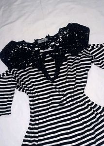 Striped Cold Shoulder Top with Lace Detail