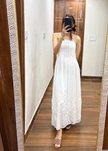 White Lace-detailing Strappy Cotton Maxi Dress