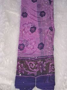 Purple Floral Sequins Saree without blouse