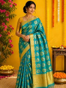Stunning Teal Banarasi Silk Saree-only saree
