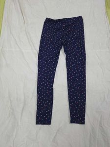 Girls Navy Blue Printed Pants