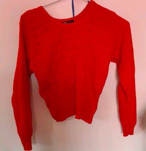 Vibrant Red Beaded Sweater