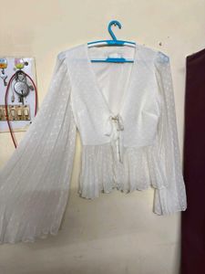 White Ruffled Tie-Front Blouse