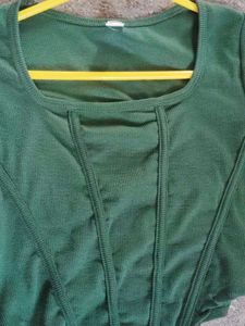 Dark Green Ribbed Corset Top