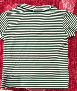 WESTSIDE Striped Polo Neck Top