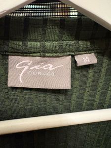 Green Ribbed V-Neck T-Shirt