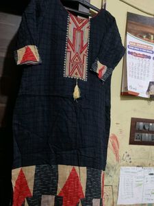 Stylish Black Kurta with Red &amp; Beige Print