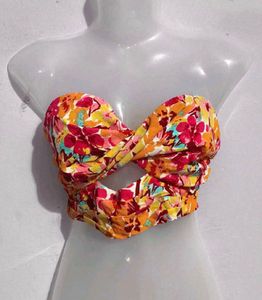 Colorful Floral Twist Bikini Top