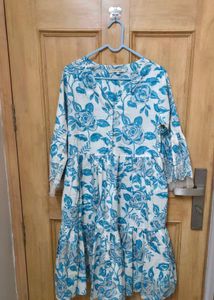 Blue Floral Print A line dress