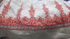 Red &amp; Cream Embroidered Anarkali Gown For Weddings
