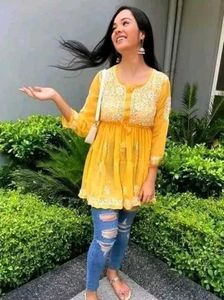Yellow Embroidered Kurti/Top