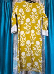 Mustard Yellow Kurta with White Floral Print