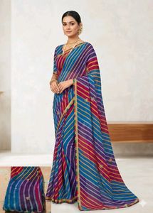 Vibrant Blue Striped Saree