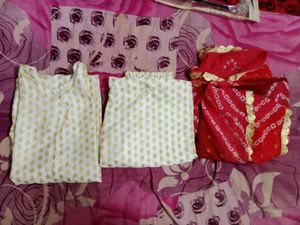Cream &amp; Red Salwar Kameez Suit Set