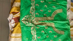 Elegant Green Embroidered neck work pc