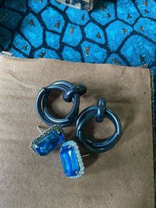 Statement Earrings - Blue Gem Accents