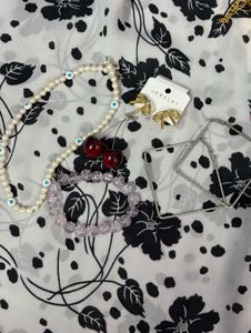Cute Pearl & Cherry Charm Jewelry Set