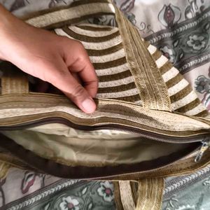 Striped Straw Tote Bag