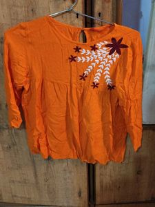 Orange Embroidered Top