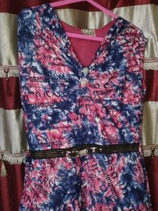 V-Neck Floral Print Dress with Belt