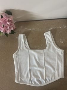 White Square Neck Corset Top