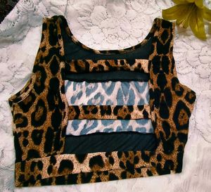 Leopard Print Mesh Crop Top