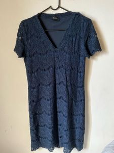 Vila Navy Lace V-Neck Dress