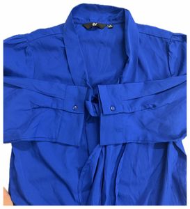 Royal Blue Tie-Up Detail Button-Up Shirt