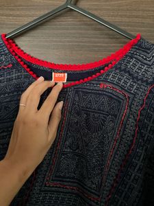 New Printed Kurta with Red pleated ♥️