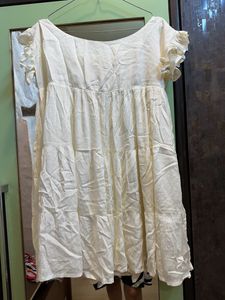 Raisin OFF WHITE SOLID VISCOSE FLARED MINI DRESS