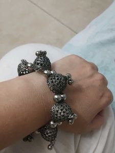 Oxidized Silver Jhumka Bracelet