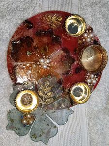 Karwa chauth pooja thali with tiny Tilak thal
