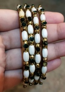Set Of 4 Bangles. Bangles. White And Green Bangles.  4 Bangles