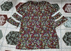Floral Print Top with Lace Accents
