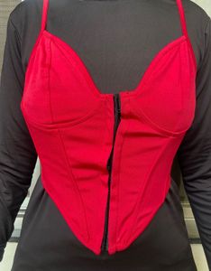 Red Corset Style Top with Zipper