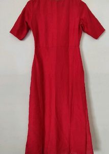 Bright red long kurti by the brand Indya in S size