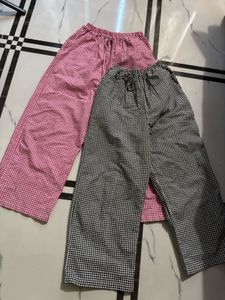 Gingham Print Palazzo Pants - Set of 2
