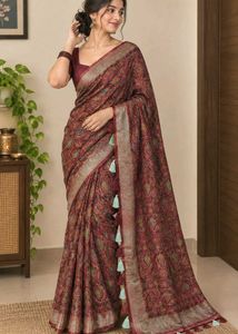 Maroon Printed  Blend Saree