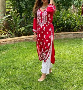 Red Embroidered Kurta