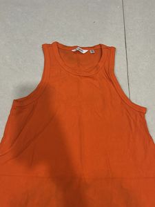 Vibrant Orange Ribbed Tank Dress