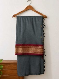 Elegant Grey Saree with Maroon Border