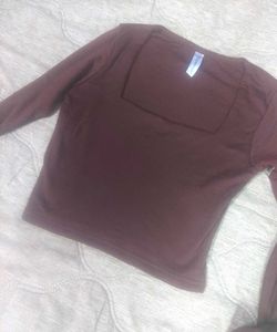 Brown Ribbed Square Neck Crop Top
