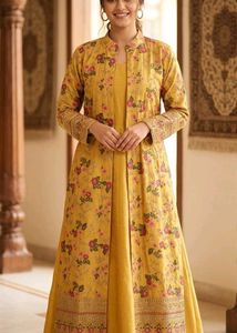Embroidered Yellow Long Jacket and gown